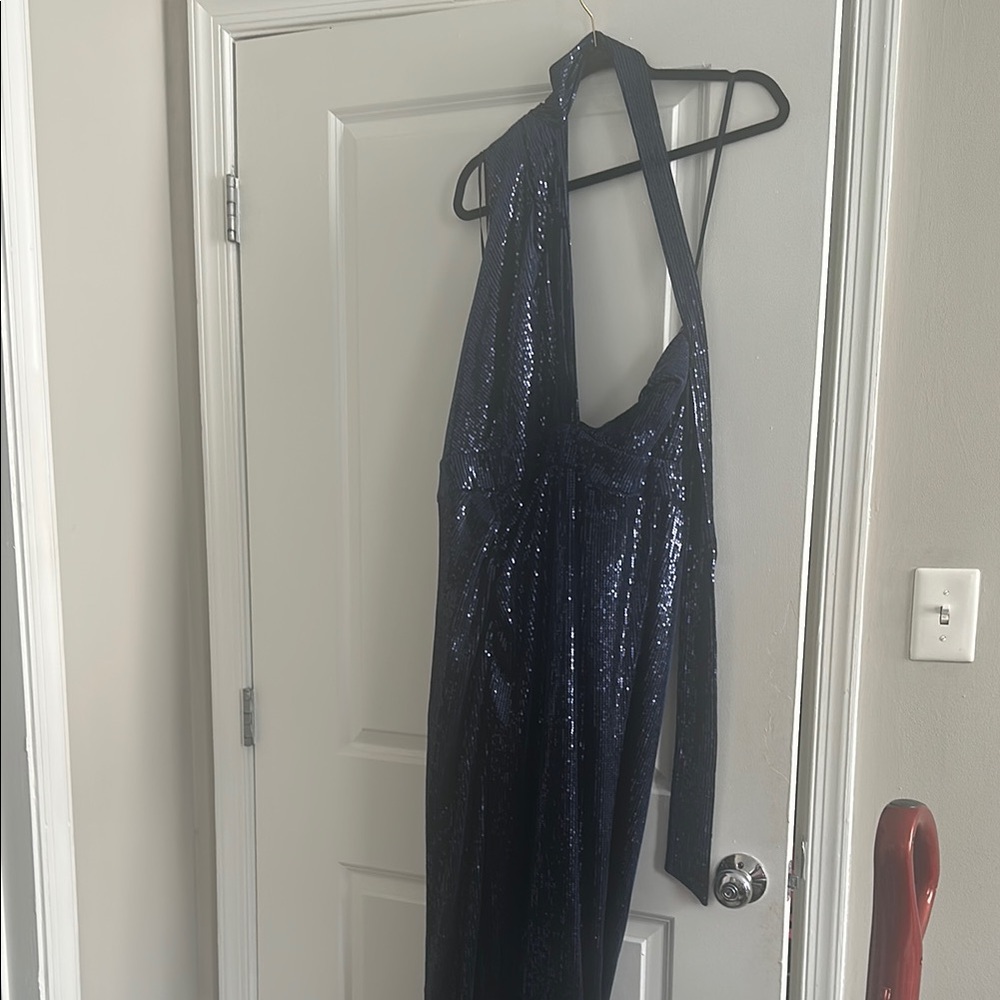 Navy Sequin Halter Dress